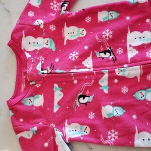 Carter's Fleece Snowmen and Penguin Footie Sleeper PJs baby girl 9m Pink
